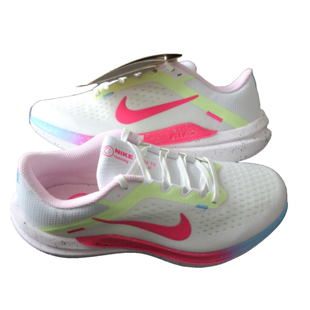 Nike Women's White Running Shoes with Pink Swoosh and Pastel Accents